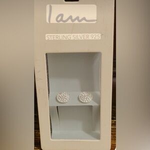 Sterling Silver 925 Pave Round Stud Earrings - Silver